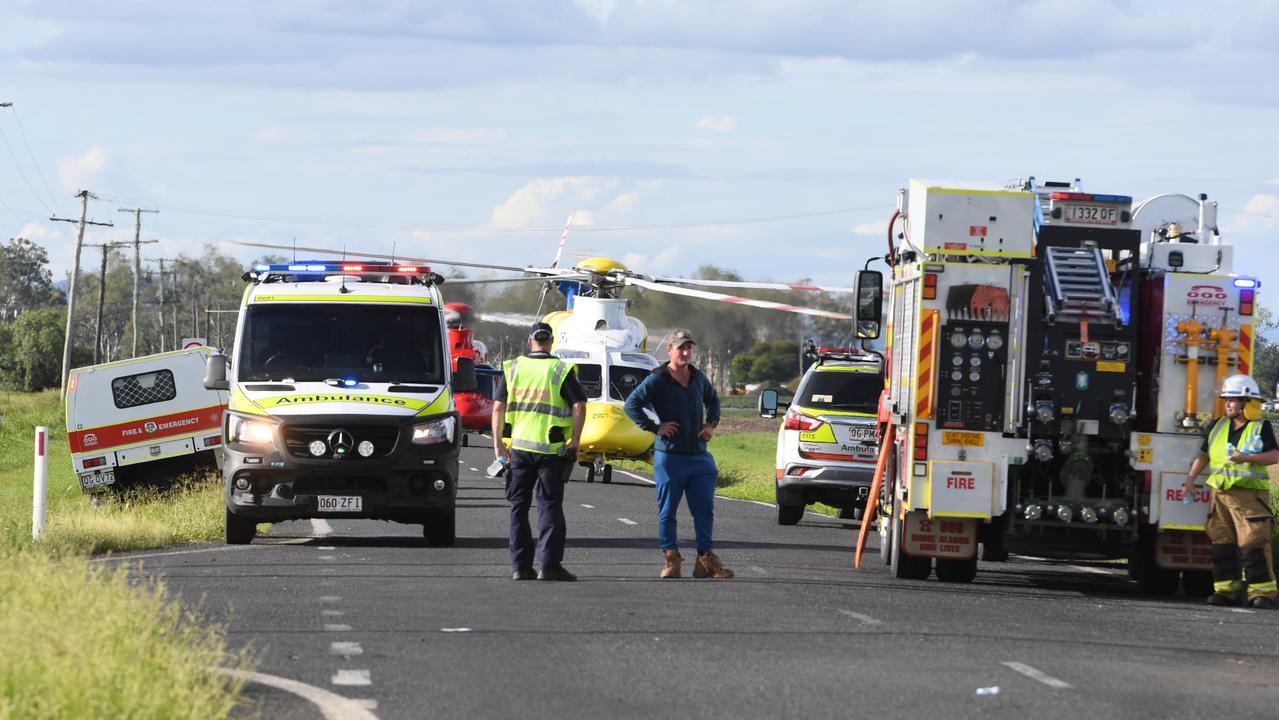 Emergency services are on scene at a multi-casualty accident at the intersection of Lake Clarendon Way and Forest Hill-Fernvale Road, where a truck and mini bus have collided. PHOTO: Ali Kuchel