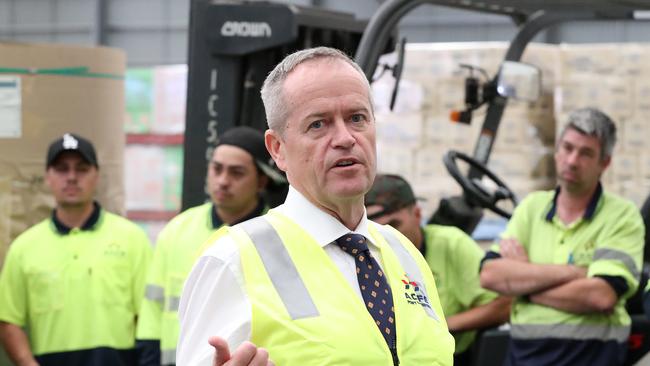 NEWS2019ELECTION 09/05/2019. DAY 29 Labor Leader Bill Shorten talks to ACFS port logistics workers at the Port of Brisbane, where his electioneering continues. Picture: Liam Kidston