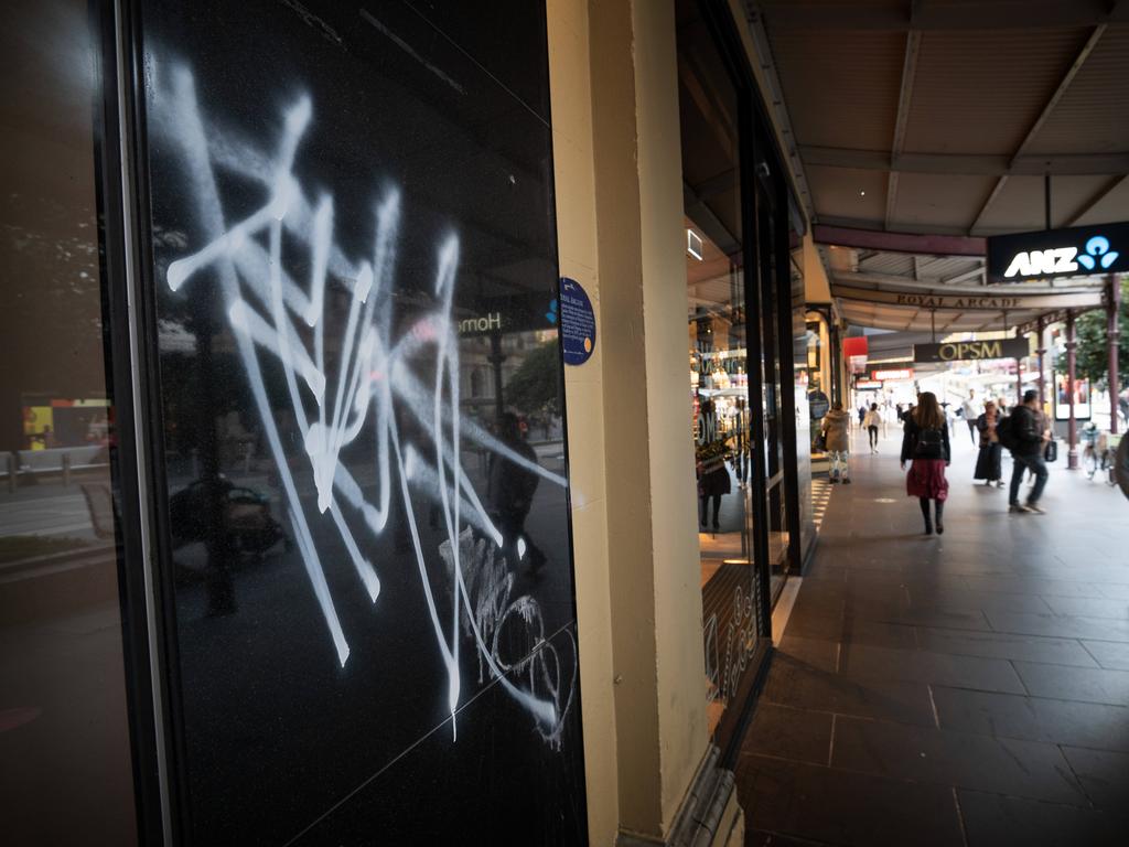 Our CBD is a graffiti smeared haven for homeless people with no-go zones resembling the bad old days of New York. Picture: Tony Gough