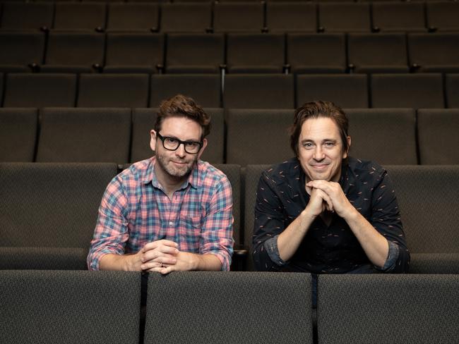 Trent Dalton with Sam Strong at Queensland Theatre. Picture: Luke Marsden