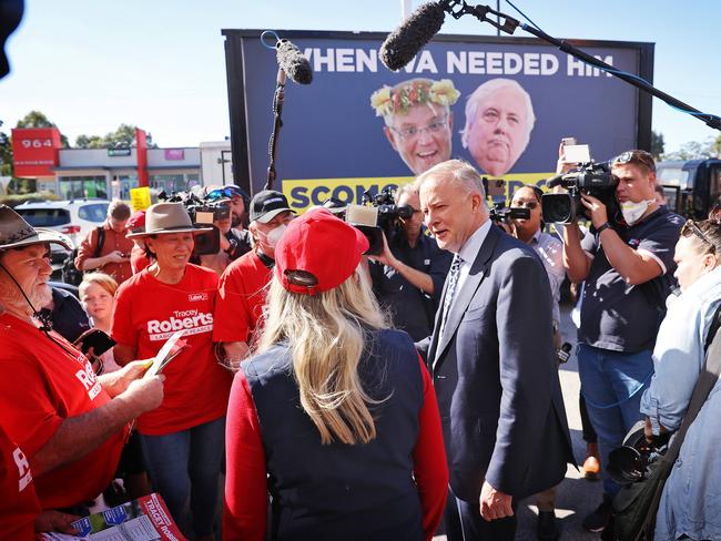 Labor leader Anthony Albanese in Wanneroo, Perth, visiting a pre-polling booth in the seat of Pearce. Picture: Sam Ruttyn