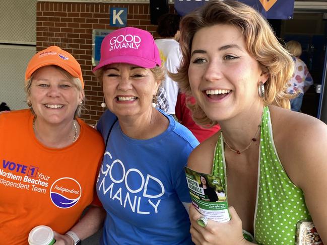 Three candidates running for seats in the Manly Ward at the Northern Beaches Council election: Sarah Grattan (Your Northern Beaches Independent Team), Candy Bingham (Good for Manly) and Bonnie Harvey (the Greens). Picture: Supplied