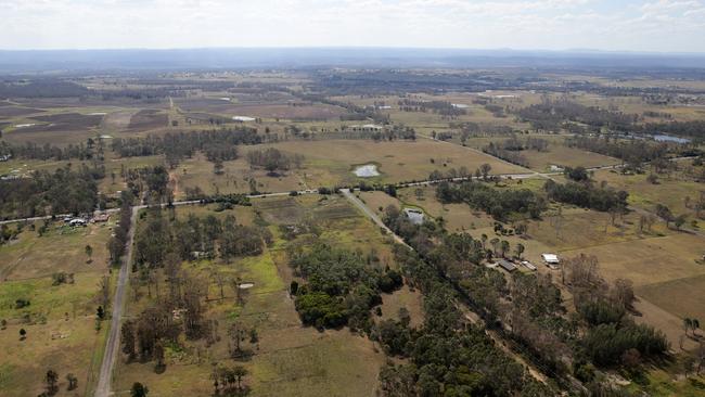 An aerial photo of the site of the future Badgerys Creek airport. Picture: Jonathan Ng