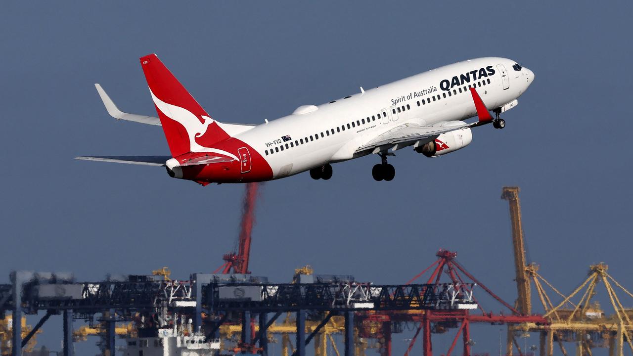 A Qantas 737 taking off from Sydney’s Kingsford Smith Airport. Picture: David Gray/AFP