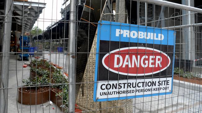 Abandoned equipment at the Probuild construction site on the corner of Spencer and Lonsdale Streets in central Melbourne. Picture: NCA NewsWire / Andrew Henshaw