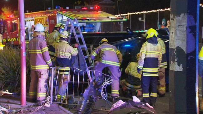 Emergency services at the scene of the crash in Goodwood. Picture: 7NEWS