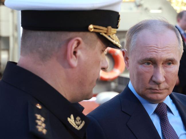 In this pool photograph distributed by the Russian state agency Sputnik, Russia's President Vladimir Putin tours the corvette Rezkiy while visiting the naval base of the Russian Pacific Fleet's Primorye Flotilla in Vladivostok on September 4, 2024. (Photo by Vyacheslav PROKOFYEV / POOL / AFP)