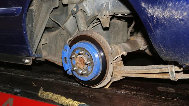 The ute from which a wheel came loose and struck a five-year-old boy. Picture: Josh Woning