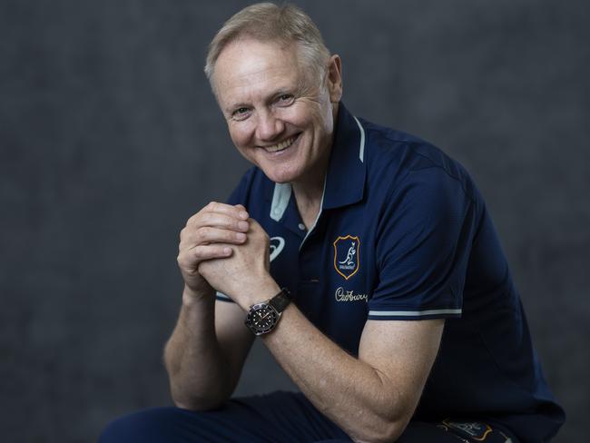 BRISBANE, AUSTRALIA - JUNE 26:  Joe Schmidt poses during an Australia Wallabies Portrait Session on June 26, 2024 in Gold Coast, Australia. (Photo by Chris Hyde/Getty Images for ARU)