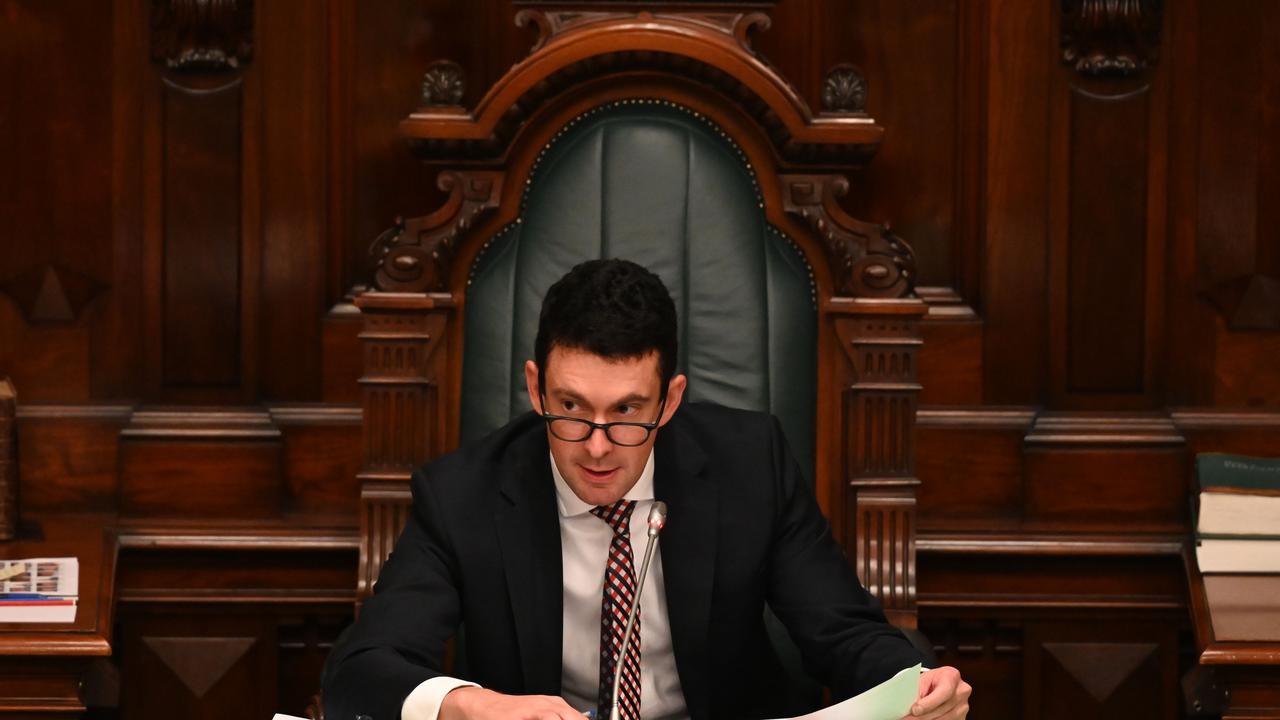 House speaker Dan Cregan reads the Lord’s Prayer in the lower house in Parliament House. Picture: NCA NewsWire / Naomi Jellicoe