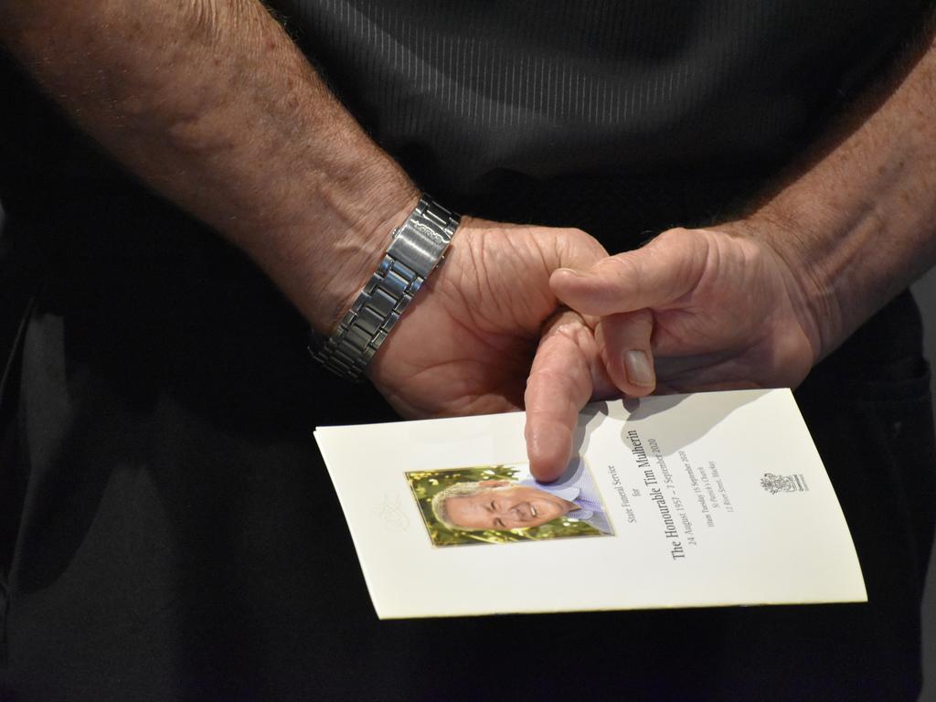 More than 300 mourners gathered at the MECC to watch the livestreamed state funeral service for Tim Mulherin on Tuesday September 15 in Mackay. Picture: Zizi Averill