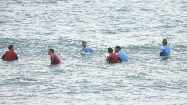 Mick Fanning and Joel Parkinson at the Surf of Origin at Burleigh Beach. Picture: Annette Dew