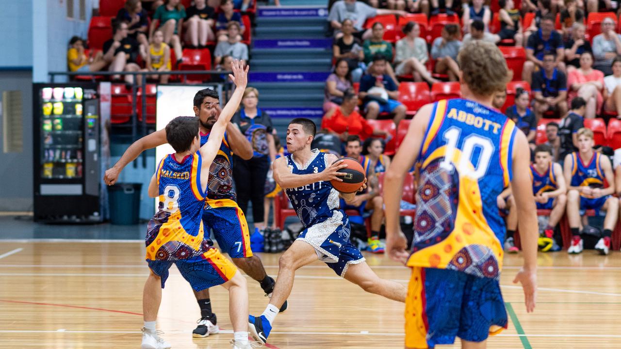 Freddy Webb with a drive to the basket. Darwin Basketball Men's Championship Round 20: Ansett v Tracy Village Jets. Picture: Che Chorley