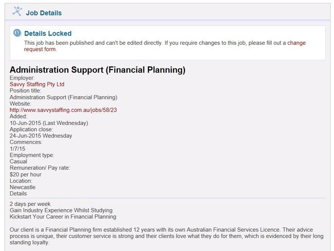 How the original job ad appeared on Career Hub.