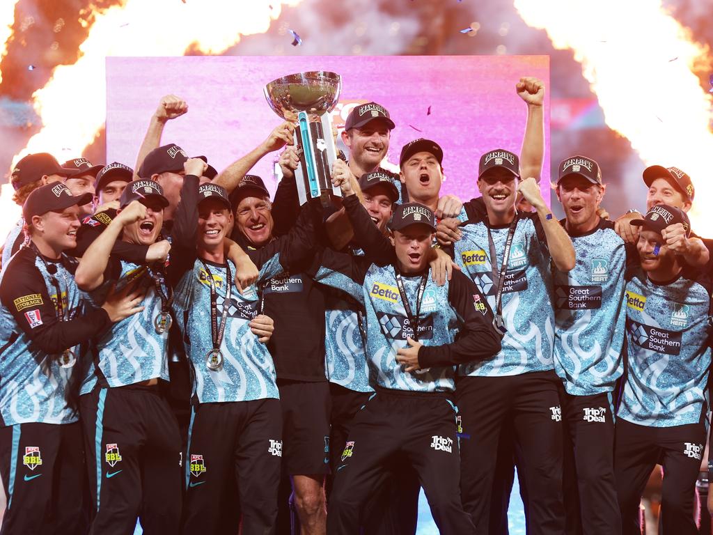 Brisbane Heat hold aloft the BBL trophy to cap the most unlikely of seasons. Picture: Getty Images