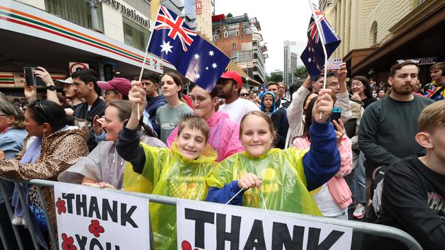 Flynn and Bonnie Marsh 10yrs from Forest Lake at the Anzac Day Parade. Pic: Annette Dew
