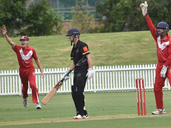 Fletcher Byrne is out LBW to the bowling of Ronan O’Neill. Picture: Sean Teuma