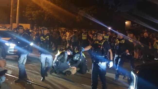 Pro-Palestinian protesters were pepper-sprayed by police.