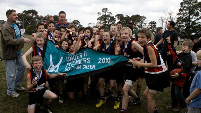 A young Cooper Ratten, second from right, with footy mates.