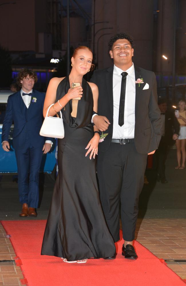 Toowoomba school formals. At the 2023 St Ursula's College formal is graduate Greta Maher with her partner. Picture: Rhylea Millar