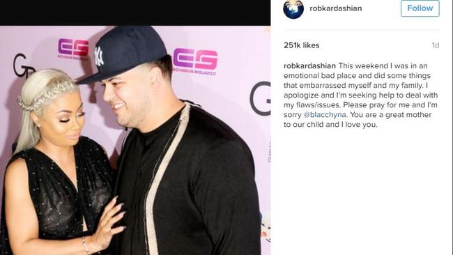 Rob Kardashian penned a grovelling apology to his baby mamma, Blac Chyna. Picture: Instagram/Rob Kardashian