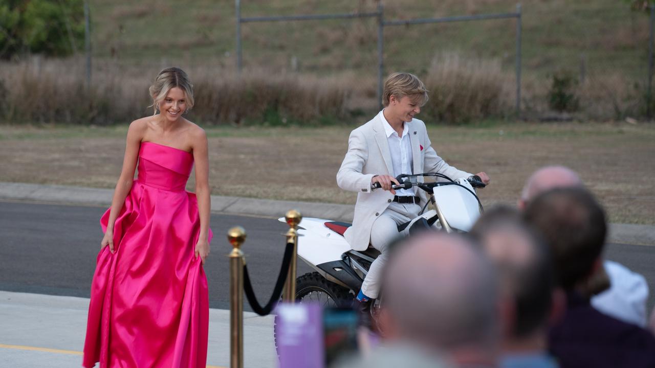 Judah Smith and Jenna Williams of Cooloola Christian College graduating class 2023 arrive at their formal. October 5, 2023. Picture: Christine Schindler