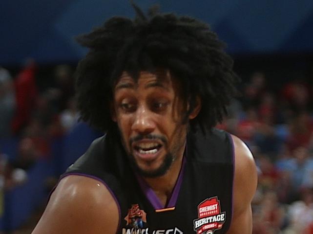 15th January 2016 Perth Wildcats v Sydney Kings at the Perth Arena Josh Childress and Damian Martin in action. Photo - Faith Moran