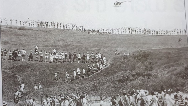 Protesters at Emerald Beach were a regular sight during the early 90s.