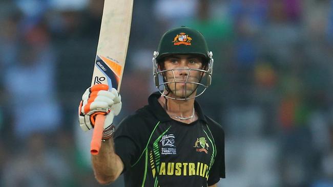 Glenn Maxwell celebrates a fifty at the World Twenty20.