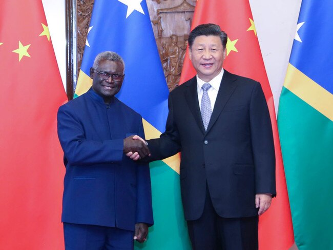 Chinese President Xi Jinping pictured with Solomon Islands' Prime Minister Manasseh Sogavare in 2019.