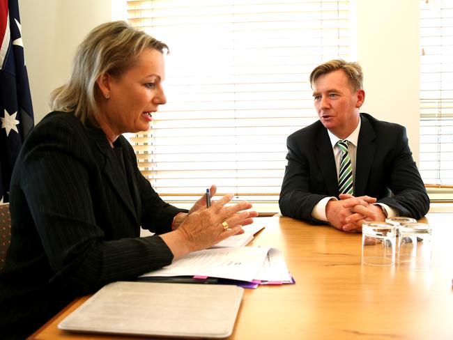 Associate Professor Brian Owler, President of the Australian Medical Association (AMA) meeting with Health Minister Sussan Ley in her office at Parliament House in Canberra.