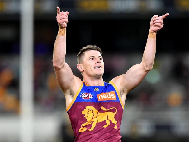 Brisbane skipper Dayne Zorko celebrates during a recent Lions QClash win. Picture: AAP Image/Darren England