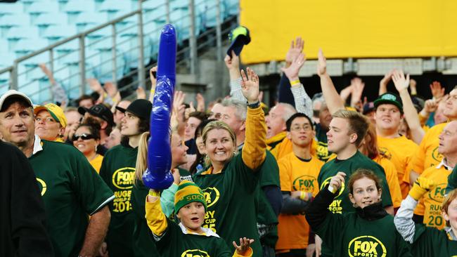 The crowd goes wild before the world record scrum at ANZ Stadium.