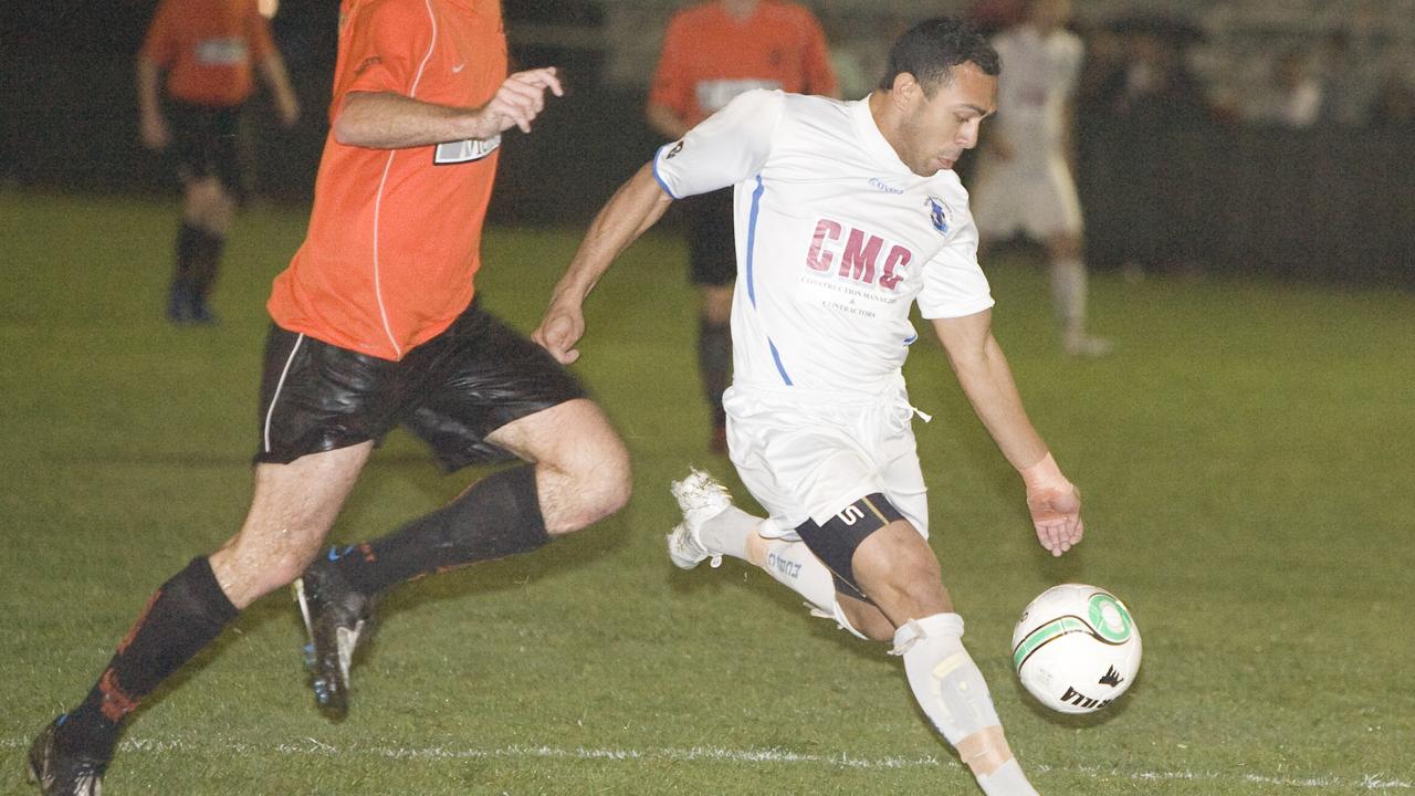 Lamar Ahchee is pictured playing soccer in Cairns in the early 2000s.
