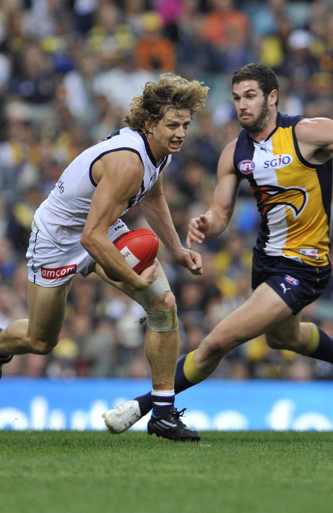 Nathan Fyfe in action during the Derby.