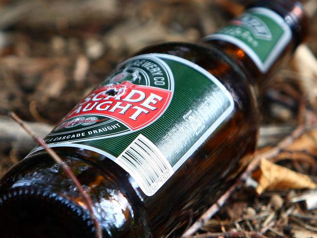 Alcohol abuse Franklin Square, Hobart, an empty Cascade Light beer bottle discarded on the ground