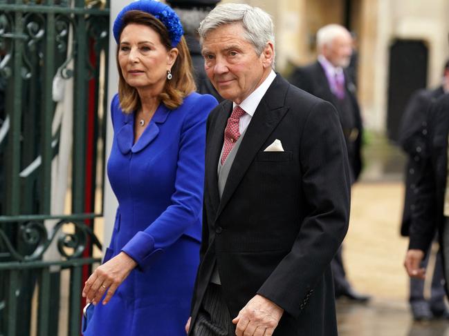 Michael and Carole Middleton arrive at Westminster Abbey ahead of the coronations of King Charles and Queen Camilla. Picture: AFP