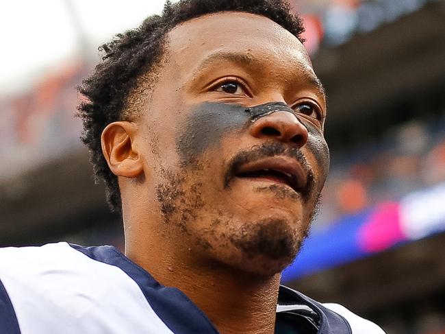 DENVER, CO - NOVEMBER 4: Wide receiver Demaryius Thomas #87 of the Houston Texans walks off the field after warming up before a game against the Denver Broncos at Broncos Stadium at Mile High on November 4, 2018 in Denver, Colorado.   Justin Edmonds/Getty Images/AFP == FOR NEWSPAPERS, INTERNET, TELCOS & TELEVISION USE ONLY ==