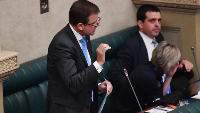 MacKillop MP Nick McBride speaks during discussion over the government’s mining reform. Picture: AAP / David Mariuz