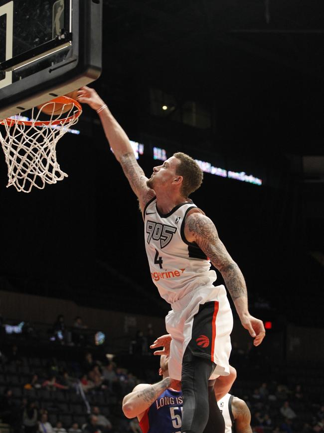 Josh Adams of the Raptors 905 dunks the ball against the Long Island Nets during an NBA G-League game on January 21, 2019 at the NYCB Live Nassau Veterans Memorial Coliseum in Uniondale, New York. (Photo by David Saffran/NBAE via Getty Images)