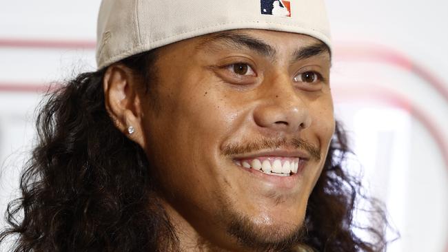 DAILY TELEGRAPH 3RD JANUARY 2024Pictured at the Novotel at Darling Park in Sydney is Penrith Panthers player Jarome Luai at a press conference to confirm that from 2025 he will join the Wests Tigers.Picture: Richard Dobson