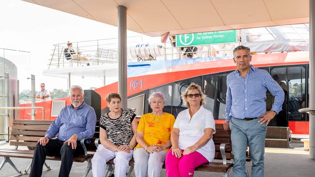 Mayor Angelo Tsirekas (right) with local residents concerned about ferry timetable changes Peter Ashcroft, Diane Brown, Kate Foot and Judy Mitchell at Cabarita Wharf. Picture: Monique Harmer