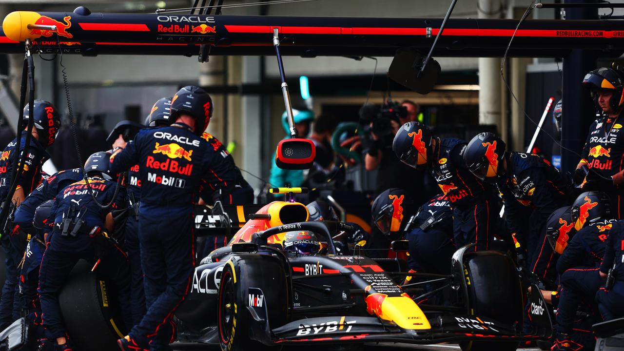 Sergio Perez was surprised by his teammate’s decision. (Photo by Mark Thompson/Getty Images)