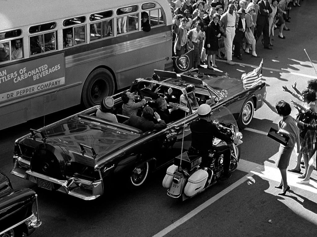 President John F. Kennedy’s motorcade as it approached Dealey Plaza, moments before he was shot dead. Picture: AP Photo