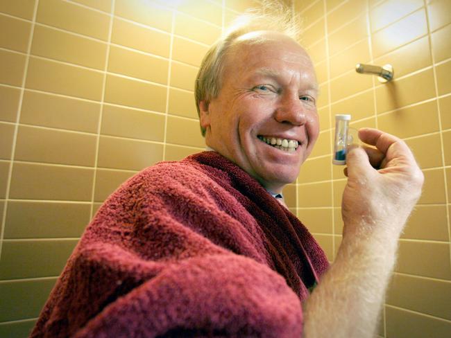 Then premier Peter Beattie spruiks the shower timer at the height of Queensland’s big dry in 2007.