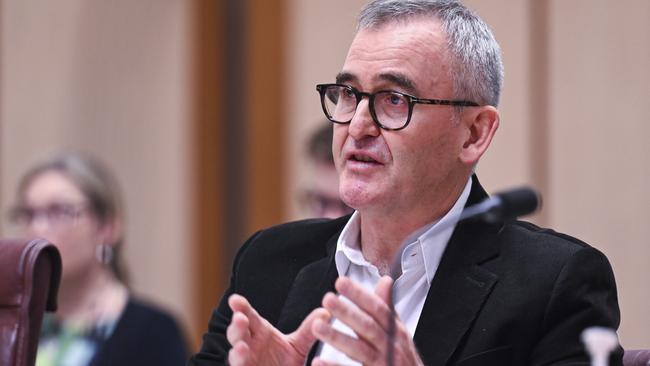 Woolworths CEO Brad Banducci holds the line when he appeared before the Senate committee on supermarket prices at Parliament House in Canberra on Tuesday. Picture: Martin Ollman/NCA NewsWire