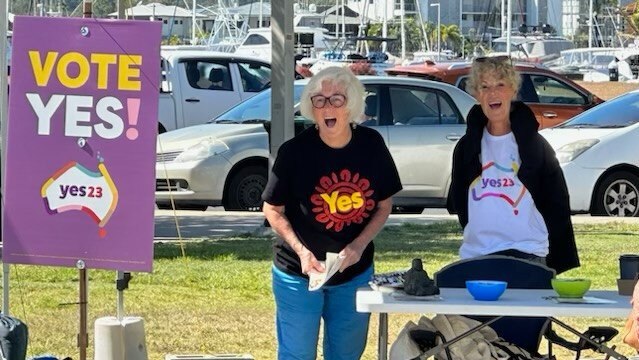 Vote for Yes volunteers were seen at the Airlie Beach markets. Picture: Contributed