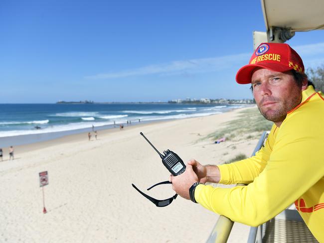 Restrictions are in place around the world to contain the spread of Covid-19. Maroochydore Beach Easter long weekend, Saturday 11, 2020. Pictured, lifeguard Josh Moore. Photo Patrick Woods / Sunshine Coast Daily.