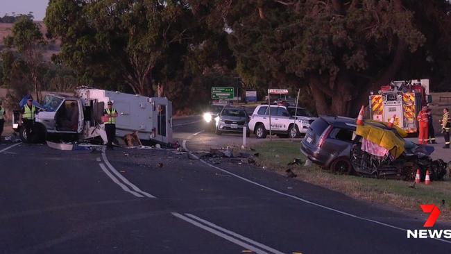 A Mitsubishi station wagon and a Ford truck towing a trailer collided on the notorious stretch of road. Picture: 7NEWS