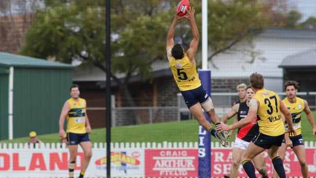 ADV SSS SANFL: Eagles v West Adelaide at Woodville Oval. Eagles Jared Petrenko marks15/06/2019 AAP Image/Russell Millard